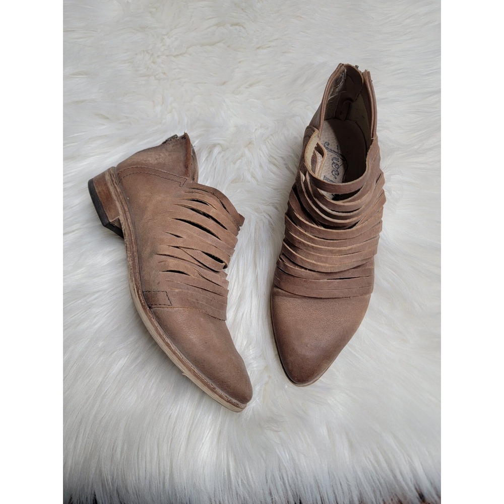 Free People Lost Valley Distressed Leather Pointy Toe Strappy Bootie Size 36 /6